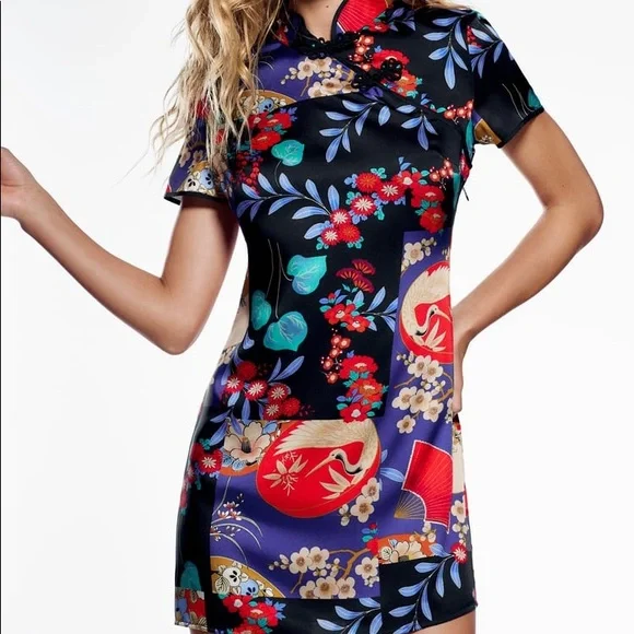 Zara Satin Effect Print Dress - Picture 4 of 9